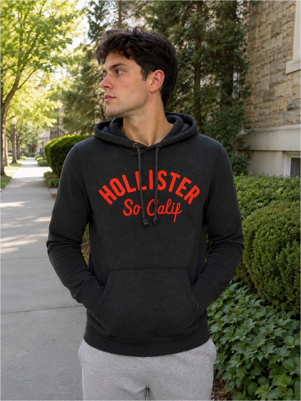 Hollister SoCal Logo Hoodie Dark Gray Pullover Men’s Small